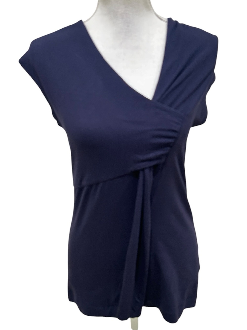 Cora Kemperman asymmetric V-Neck Navy Cap-Sleeve Wrap Front top modal  small